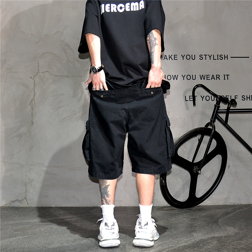 Japanese Korean Cargo Shorts For Men Summer Heavyweight Cotton 5-Inch Premium Distressed Streetwear Trendy Casual Pants Male