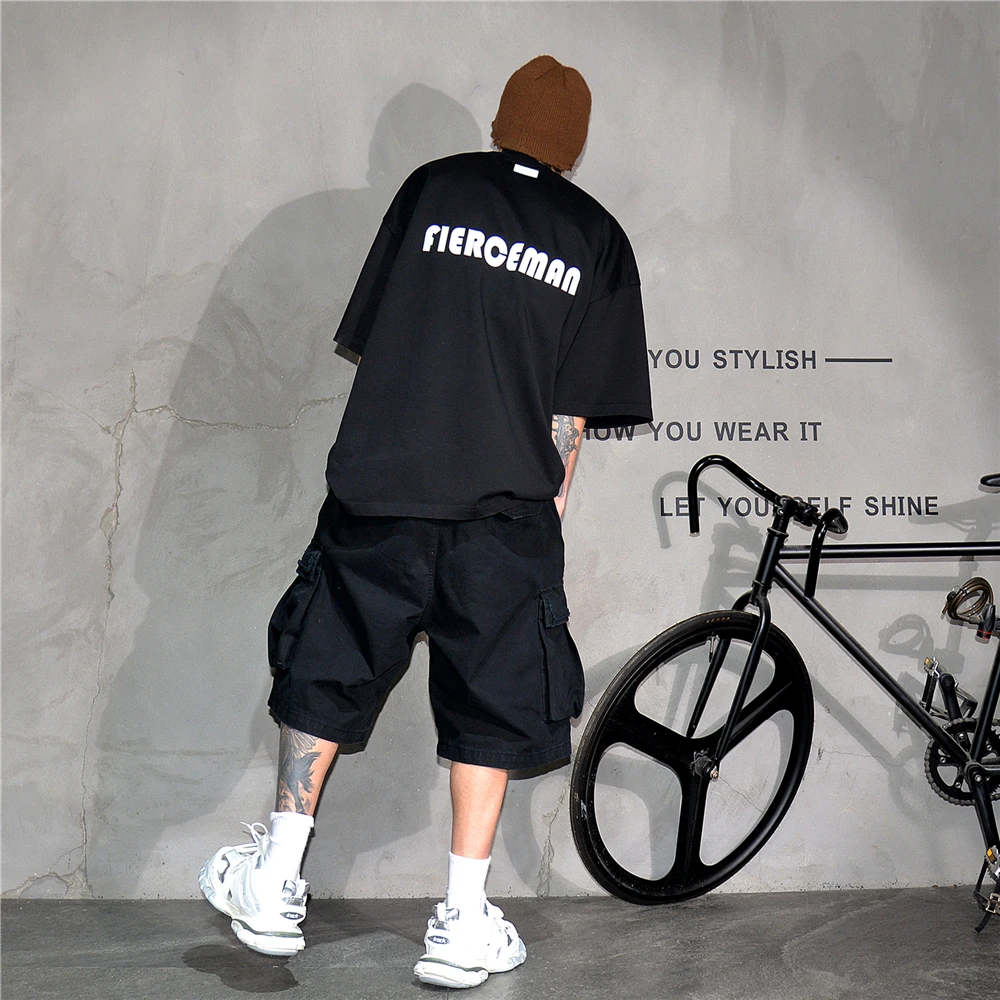 Japanese Korean Cargo Shorts For Men Summer Heavyweight Cotton 5-Inch Premium Distressed Streetwear Trendy Casual Pants Male