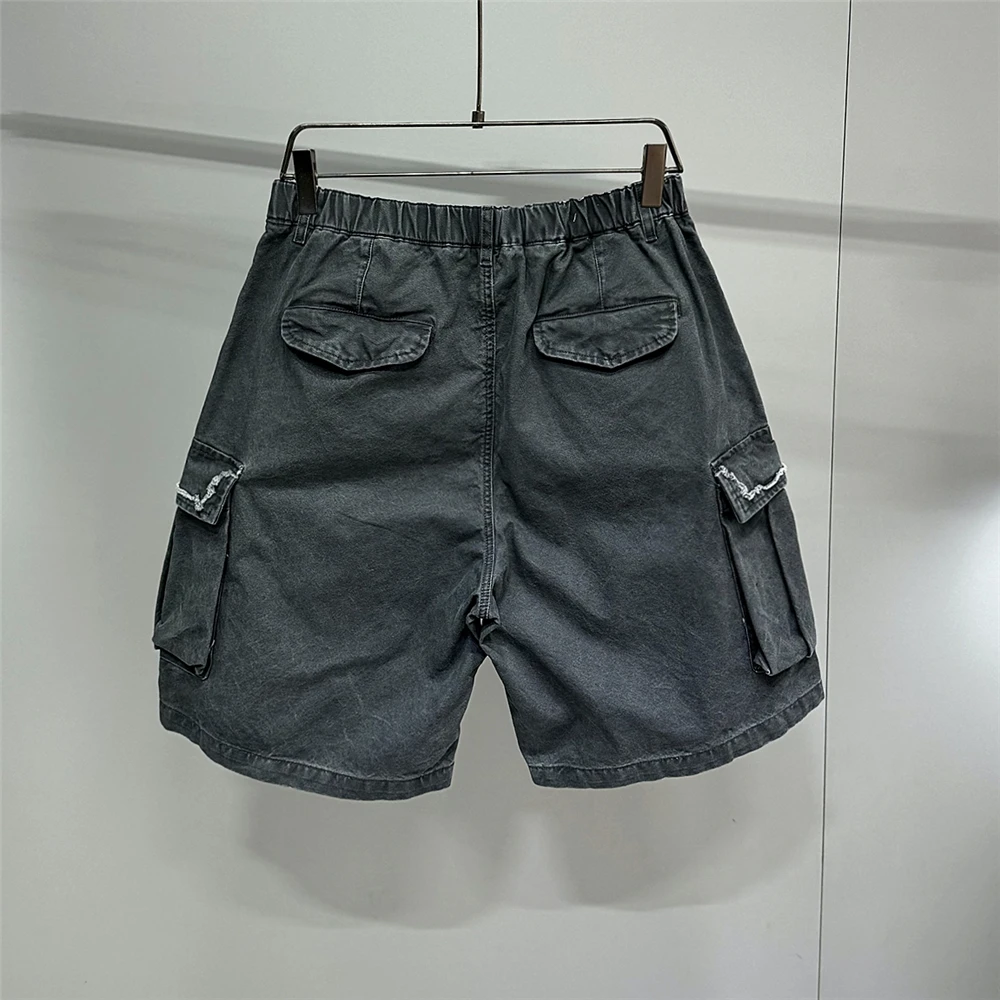 Japanese Korean Cargo Shorts For Men Summer Heavyweight Cotton 5-Inch Premium Distressed Streetwear Trendy Casual Pants Male