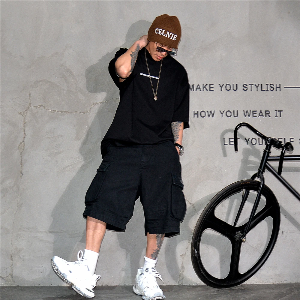 Japanese Korean Cargo Shorts For Men Summer Heavyweight Cotton 5-Inch Premium Distressed Streetwear Trendy Casual Pants Male