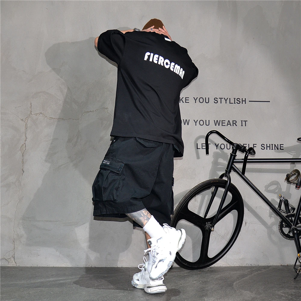 Japanese Korean Cargo Shorts For Men Summer Heavyweight Cotton 5-Inch Premium Distressed Streetwear Trendy Casual Pants Male