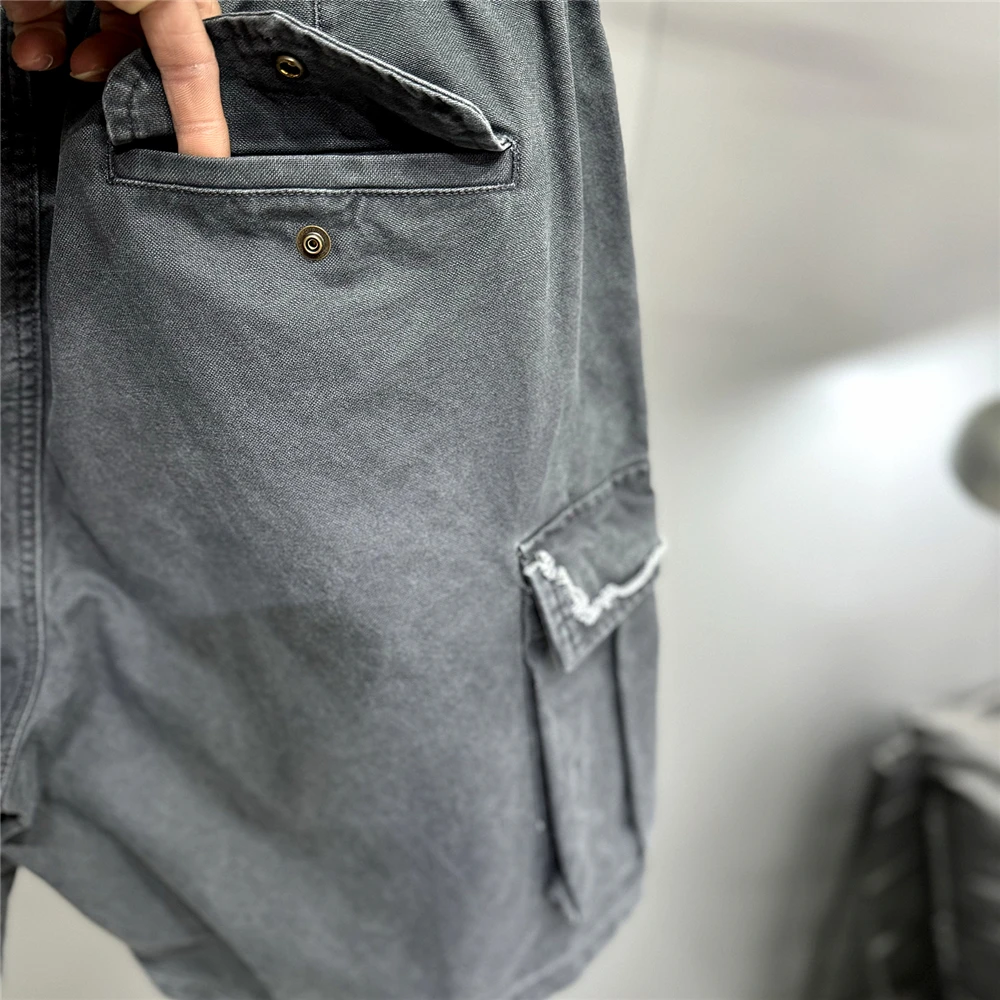 Japanese Korean Cargo Shorts For Men Summer Heavyweight Cotton 5-Inch Premium Distressed Streetwear Trendy Casual Pants Male
