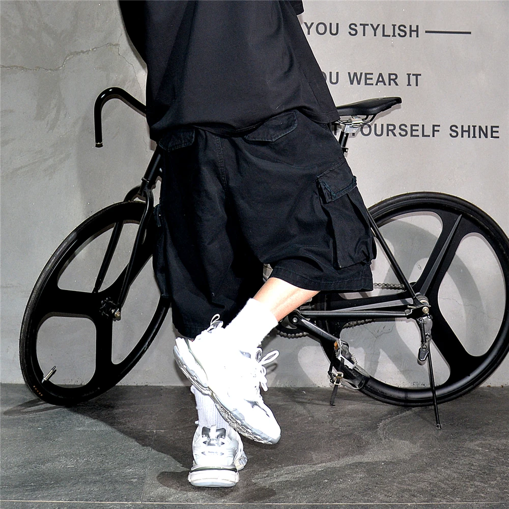Japanese Korean Cargo Shorts For Men Summer Heavyweight Cotton 5-Inch Premium Distressed Streetwear Trendy Casual Pants Male