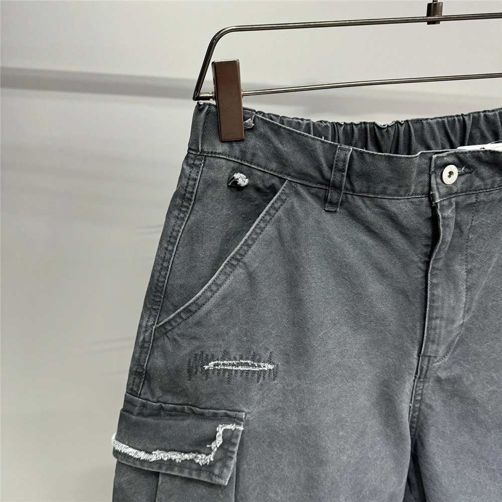 Japanese Korean Cargo Shorts For Men Summer Heavyweight Cotton 5-Inch Premium Distressed Streetwear Trendy Casual Pants Male