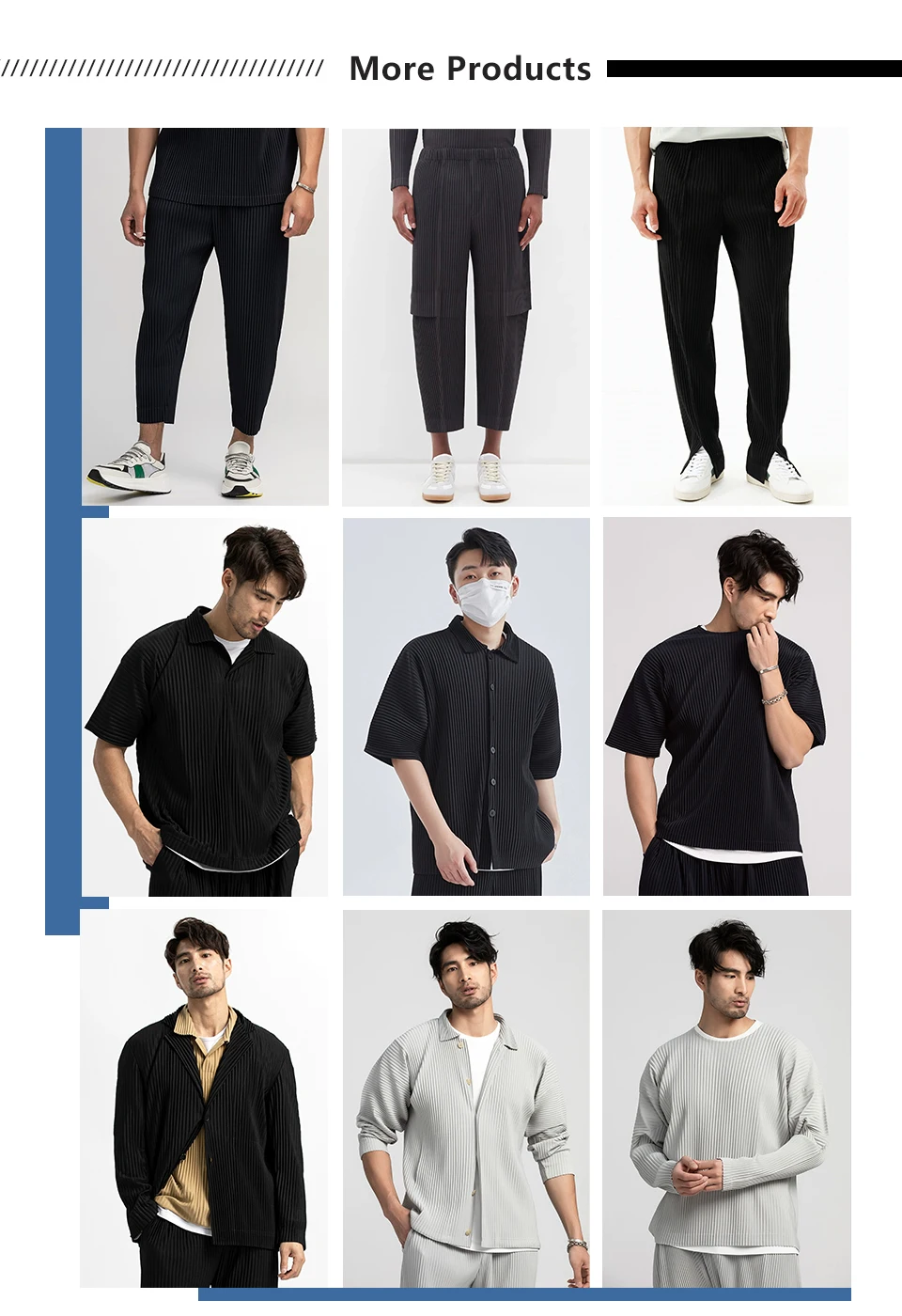 Miyake Pleated Men Black Sweatshirt Three Quarter Sleeve Hoodie With Big Pockets Breathable Loose Drawstring Casual Top