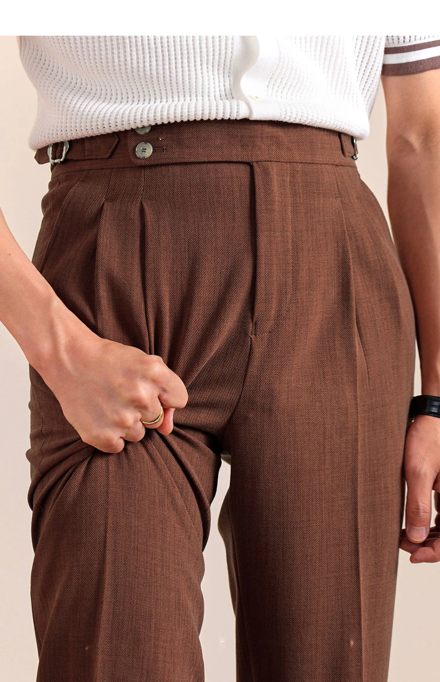 2025 New Italian Style Double Pleated Neapolitan Mens Formal Pants Casual Business Straight Leg High Waist Office Trousers Men