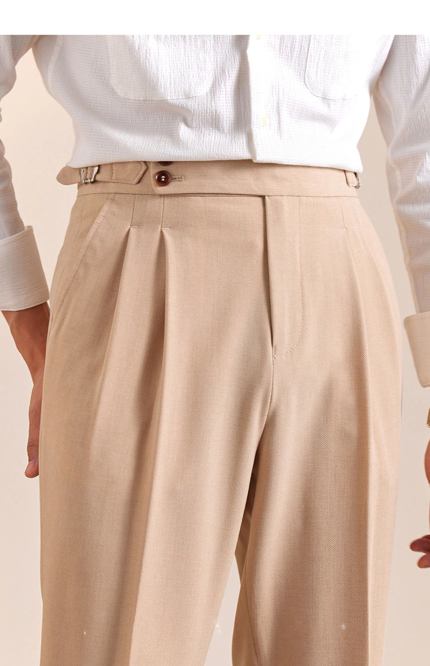2025 New Italian Style Double Pleated Neapolitan Mens Formal Pants Casual Business Straight Leg High Waist Office Trousers Men