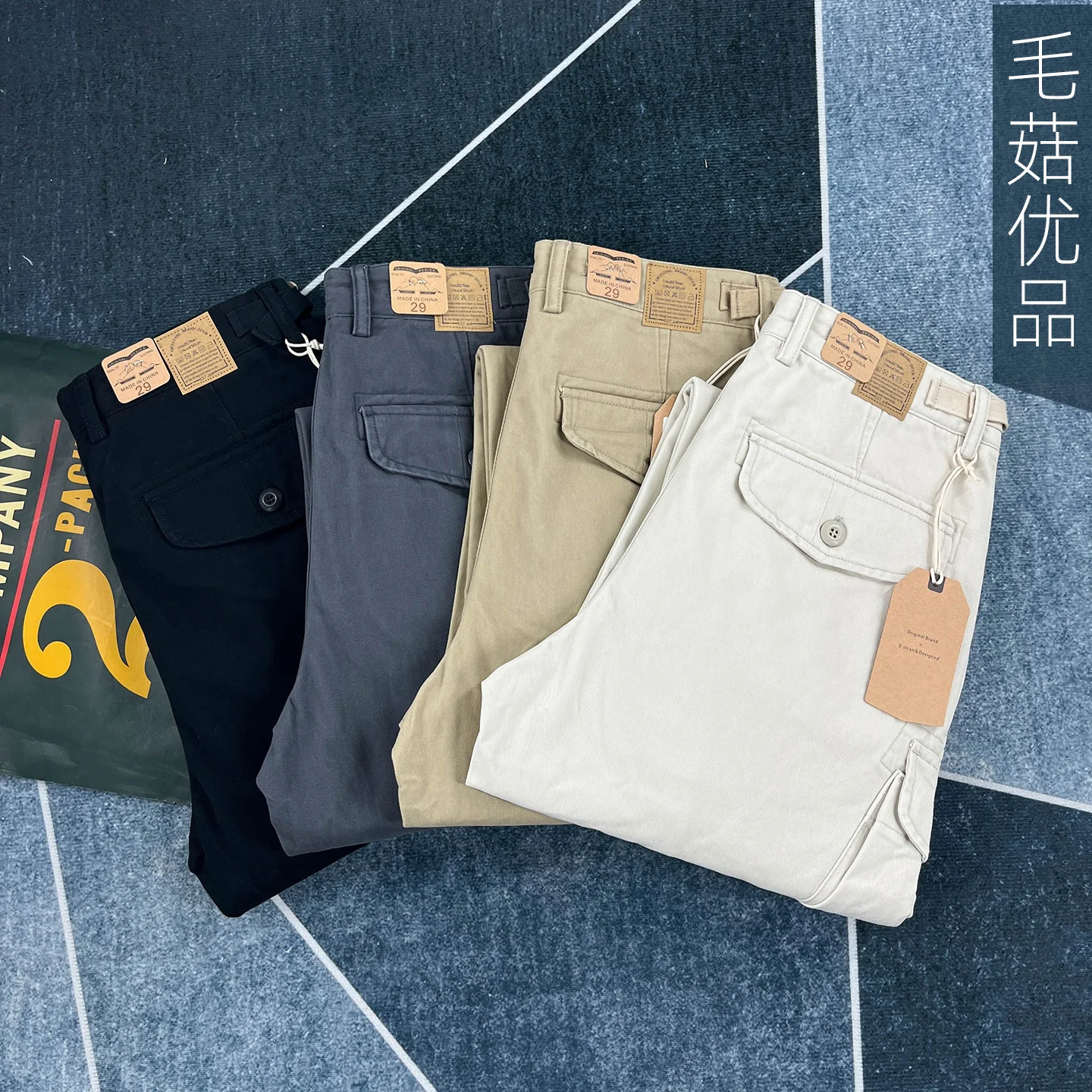 Men's Heavyweight 100% Cotton American Work Pants - Khaki Multi-Pocket Slim Straight-Leg Casual Cargo Trousers for Autumn