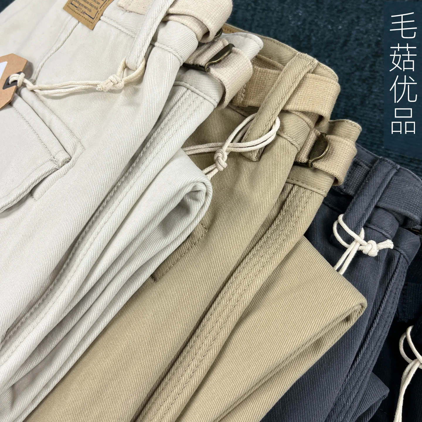Men's Heavyweight 100% Cotton American Work Pants - Khaki Multi-Pocket Slim Straight-Leg Casual Cargo Trousers for Autumn