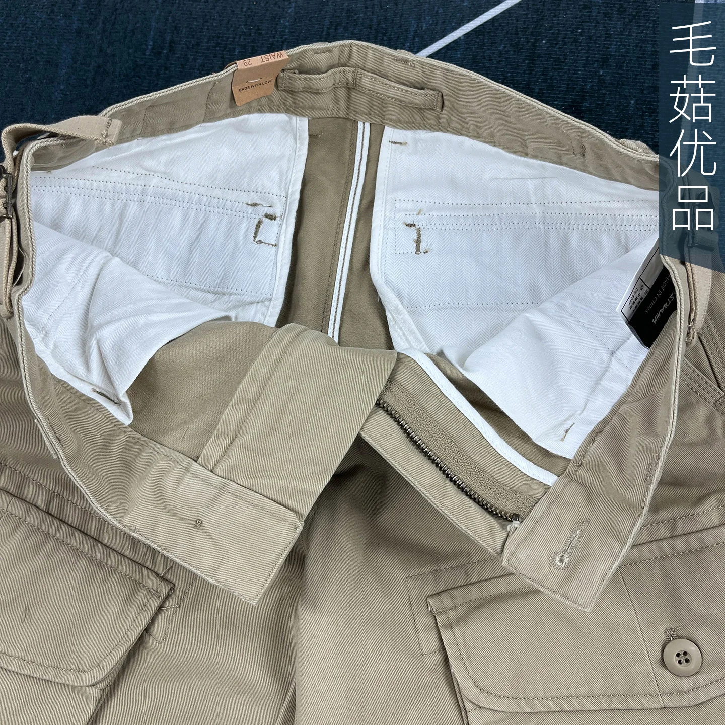 Men's Heavyweight 100% Cotton American Work Pants - Khaki Multi-Pocket Slim Straight-Leg Casual Cargo Trousers for Autumn