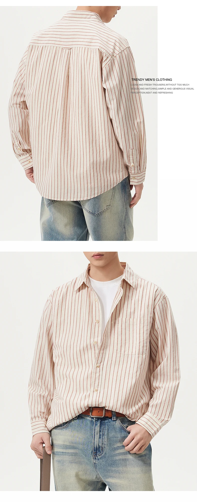 Men Cotton Linen Casual Commute Loose Long Sleeve Simple Fashion Stripe Shirt Male Vintage Fashion Plus Size Shirts Clothes