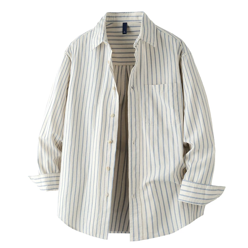 Men Cotton Linen Casual Commute Loose Long Sleeve Simple Fashion Stripe Shirt Male Vintage Fashion Plus Size Shirts Clothes