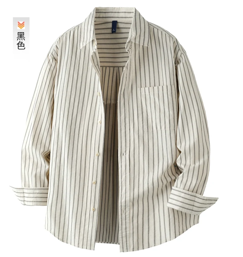 Men Cotton Linen Casual Commute Loose Long Sleeve Simple Fashion Stripe Shirt Male Vintage Fashion Plus Size Shirts Clothes
