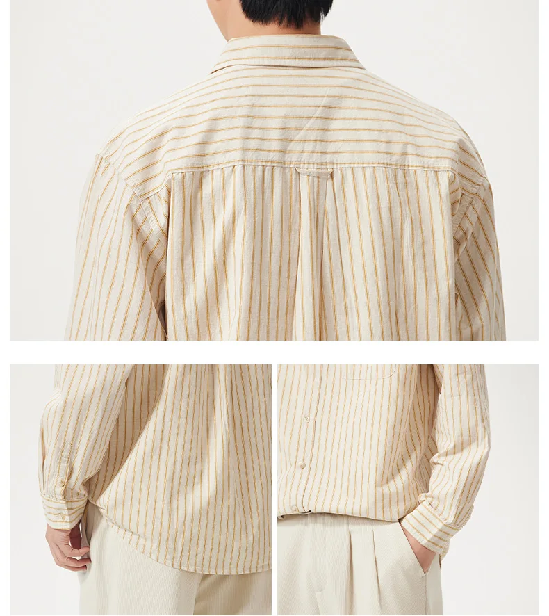 Men Cotton Linen Casual Commute Loose Long Sleeve Simple Fashion Stripe Shirt Male Vintage Fashion Plus Size Shirts Clothes