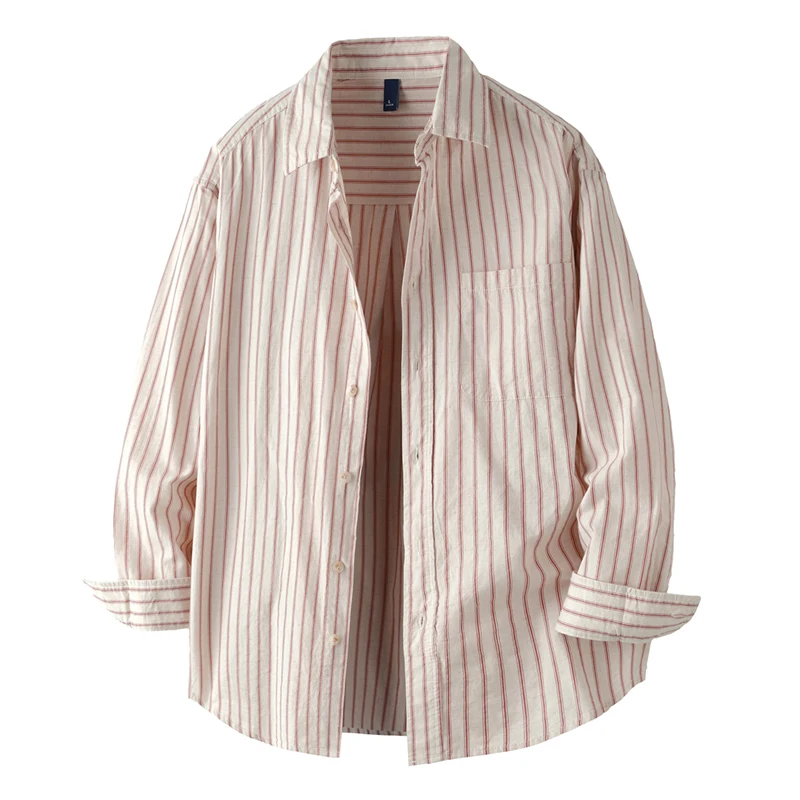Men Cotton Linen Casual Commute Loose Long Sleeve Simple Fashion Stripe Shirt Male Vintage Fashion Plus Size Shirts Clothes