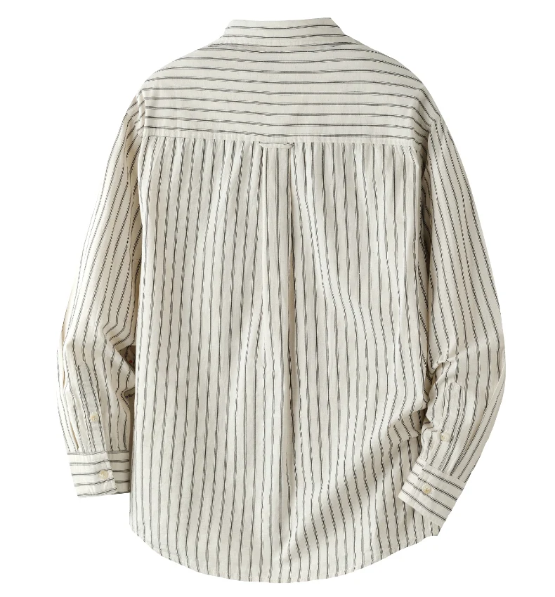 Men Cotton Linen Casual Commute Loose Long Sleeve Simple Fashion Stripe Shirt Male Vintage Fashion Plus Size Shirts Clothes