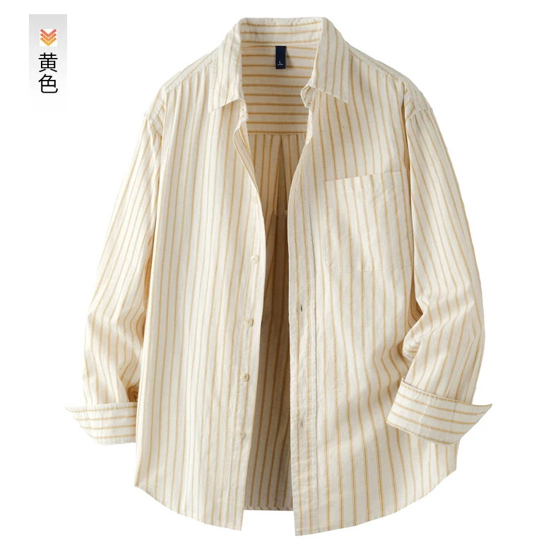 Men Cotton Linen Casual Commute Loose Long Sleeve Simple Fashion Stripe Shirt Male Vintage Fashion Plus Size Shirts Clothes