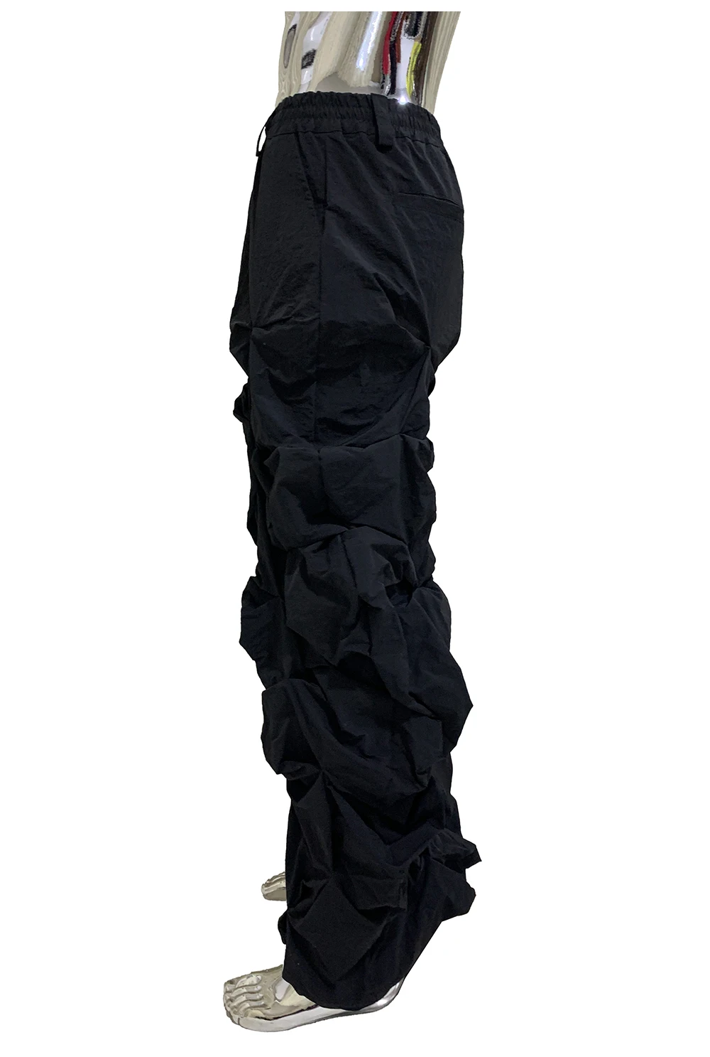 Lautaro Autumn Long Black Waterproof Stacked Pants for Mens with High Elastic Waist Luxury Designer European Fashion Clothing