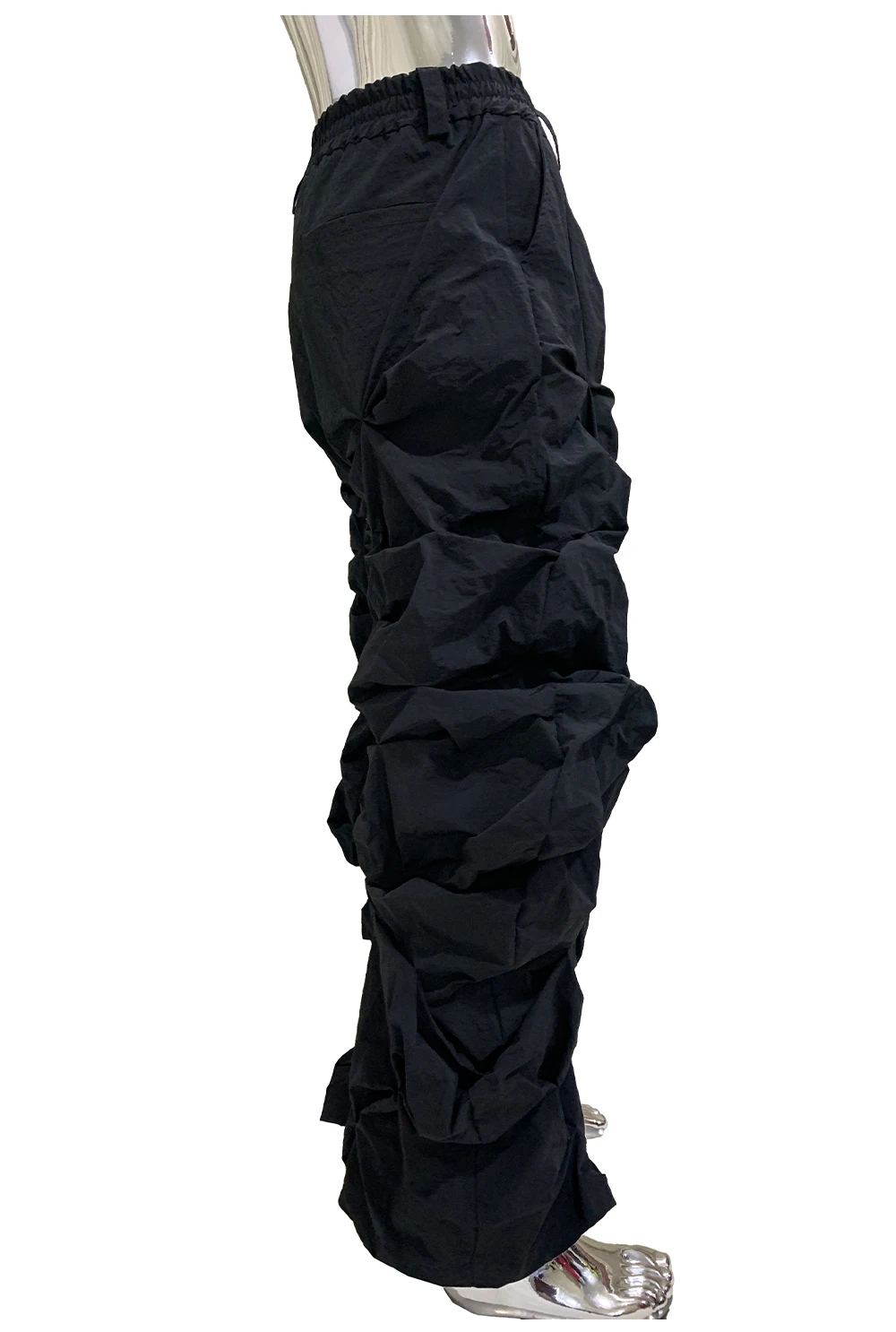 Lautaro Autumn Long Black Waterproof Stacked Pants for Mens with High Elastic Waist Luxury Designer European Fashion Clothing