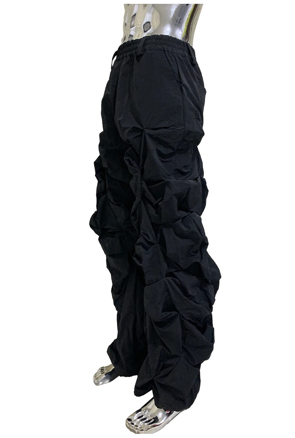 Lautaro Autumn Long Black Waterproof Stacked Pants for Mens with High Elastic Waist Luxury Designer European Fashion Clothing