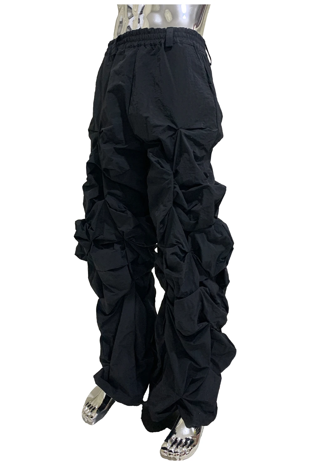 Lautaro Autumn Long Black Waterproof Stacked Pants for Mens with High Elastic Waist Luxury Designer European Fashion Clothing
