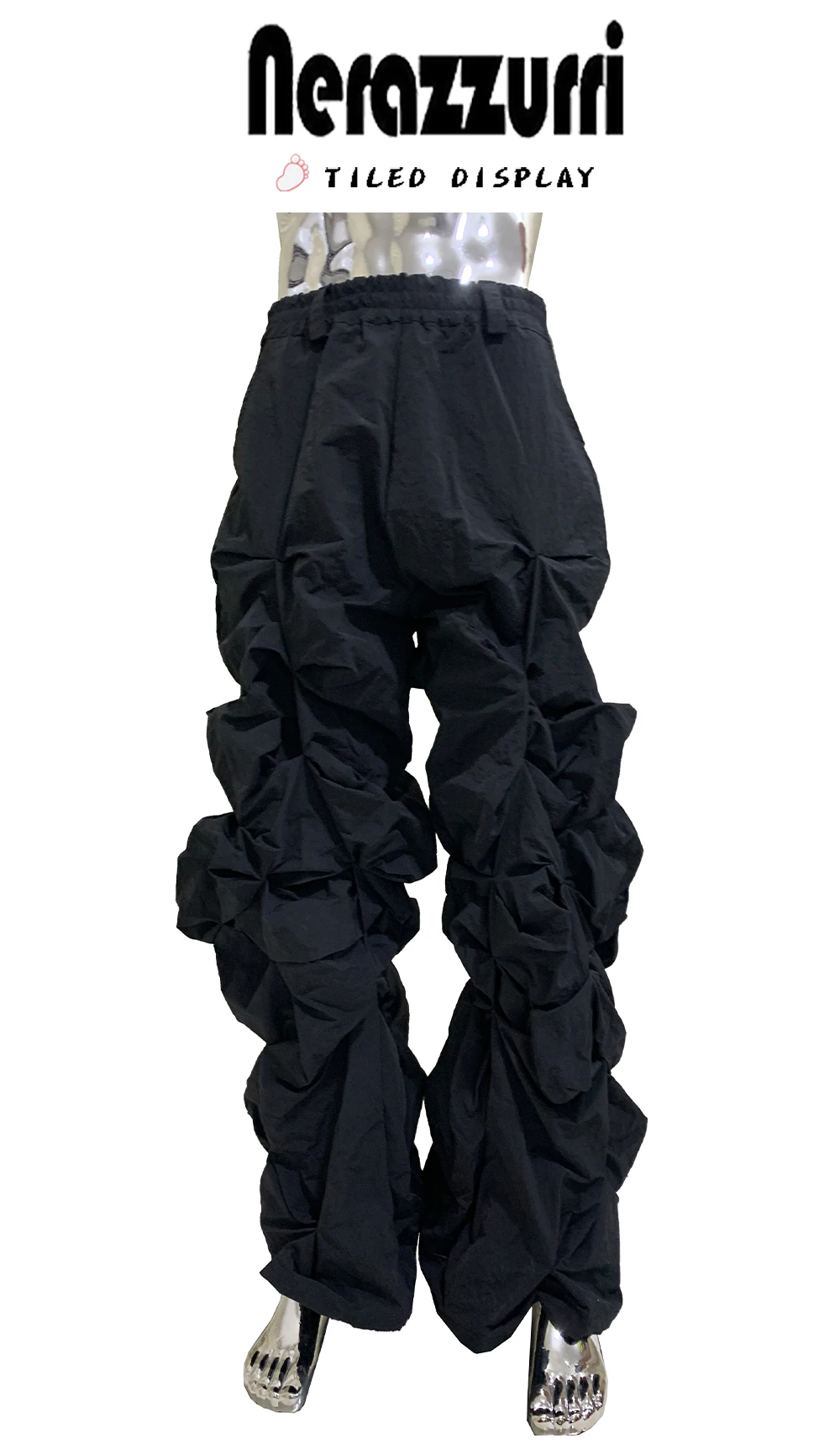 Lautaro Autumn Long Black Waterproof Stacked Pants for Mens with High Elastic Waist Luxury Designer European Fashion Clothing