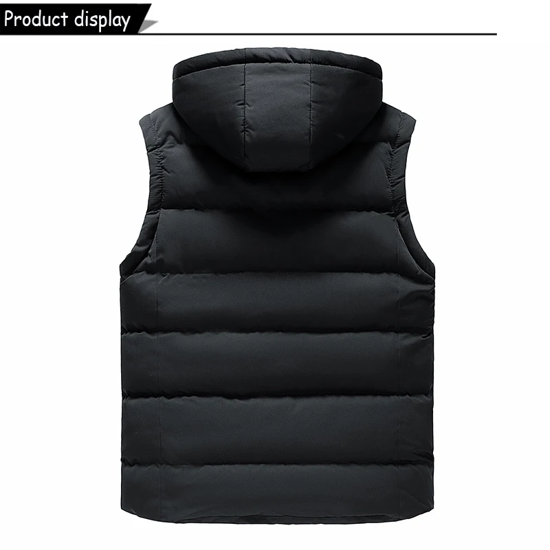 Men Autumn Sleeveless Outdoors Casual Solid Warm Vest Men Winter Detachable Hooded Fleece Pocket Zipper Fashion Vest Male Coat