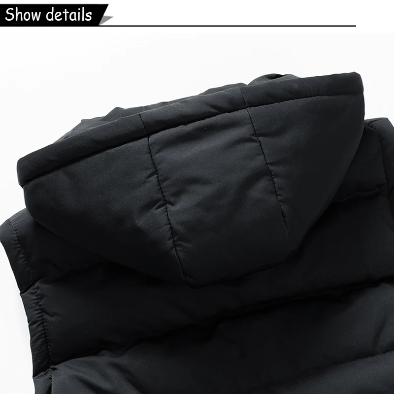 Men Autumn Sleeveless Outdoors Casual Solid Warm Vest Men Winter Detachable Hooded Fleece Pocket Zipper Fashion Vest Male Coat