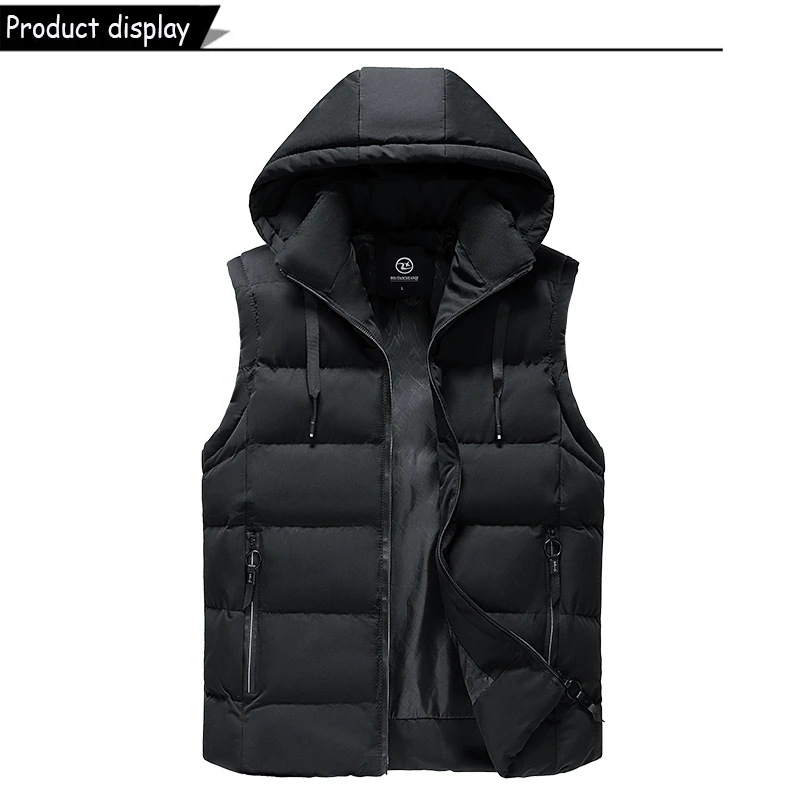Men Autumn Sleeveless Outdoors Casual Solid Warm Vest Men Winter Detachable Hooded Fleece Pocket Zipper Fashion Vest Male Coat