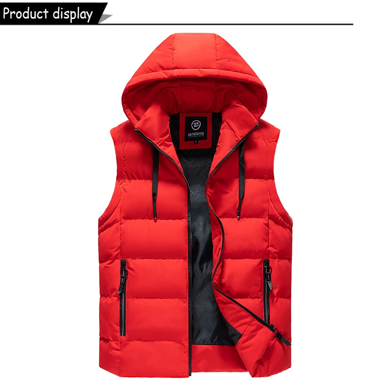 Men Autumn Sleeveless Outdoors Casual Solid Warm Vest Men Winter Detachable Hooded Fleece Pocket Zipper Fashion Vest Male Coat