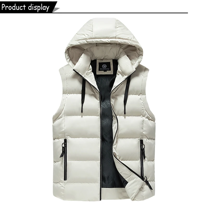 Men Autumn Sleeveless Outdoors Casual Solid Warm Vest Men Winter Detachable Hooded Fleece Pocket Zipper Fashion Vest Male Coat
