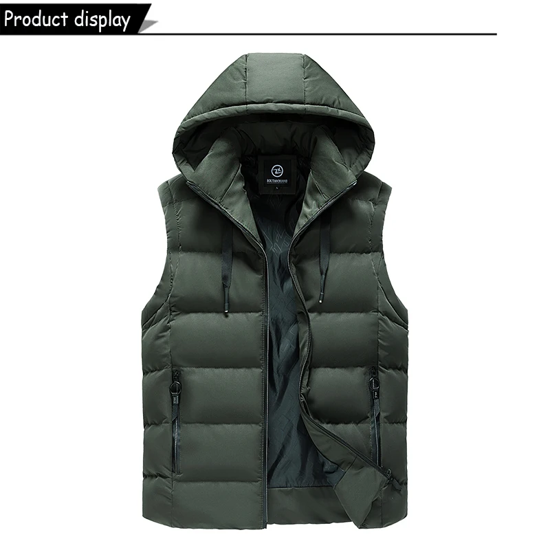 Men Autumn Sleeveless Outdoors Casual Solid Warm Vest Men Winter Detachable Hooded Fleece Pocket Zipper Fashion Vest Male Coat