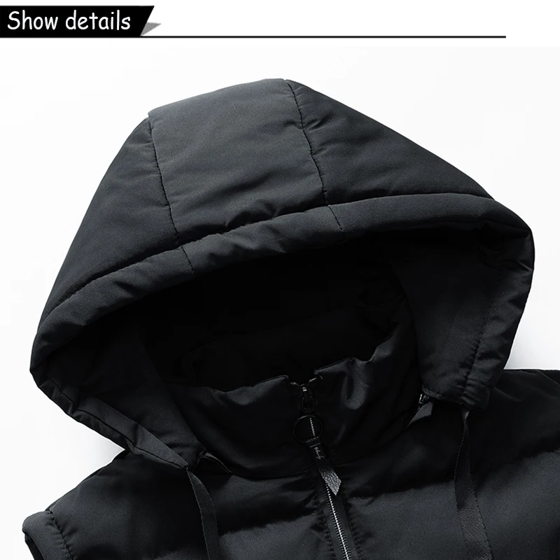 Men Autumn Sleeveless Outdoors Casual Solid Warm Vest Men Winter Detachable Hooded Fleece Pocket Zipper Fashion Vest Male Coat