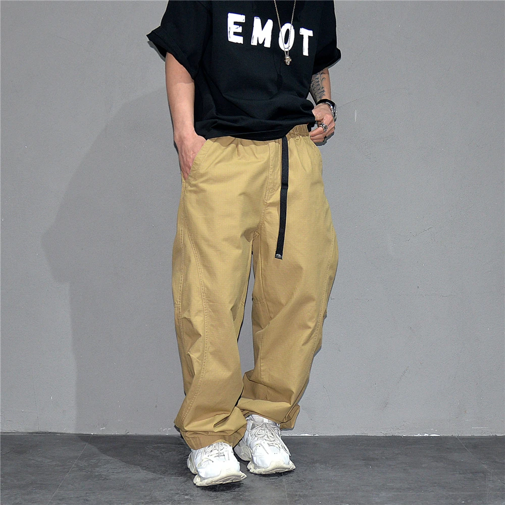 Premium Mens Cotton Black Casual Pants Elastic Waist Streetwear Urban Fashion Trendy Lounge Jogger Tapered Oversized Trousers