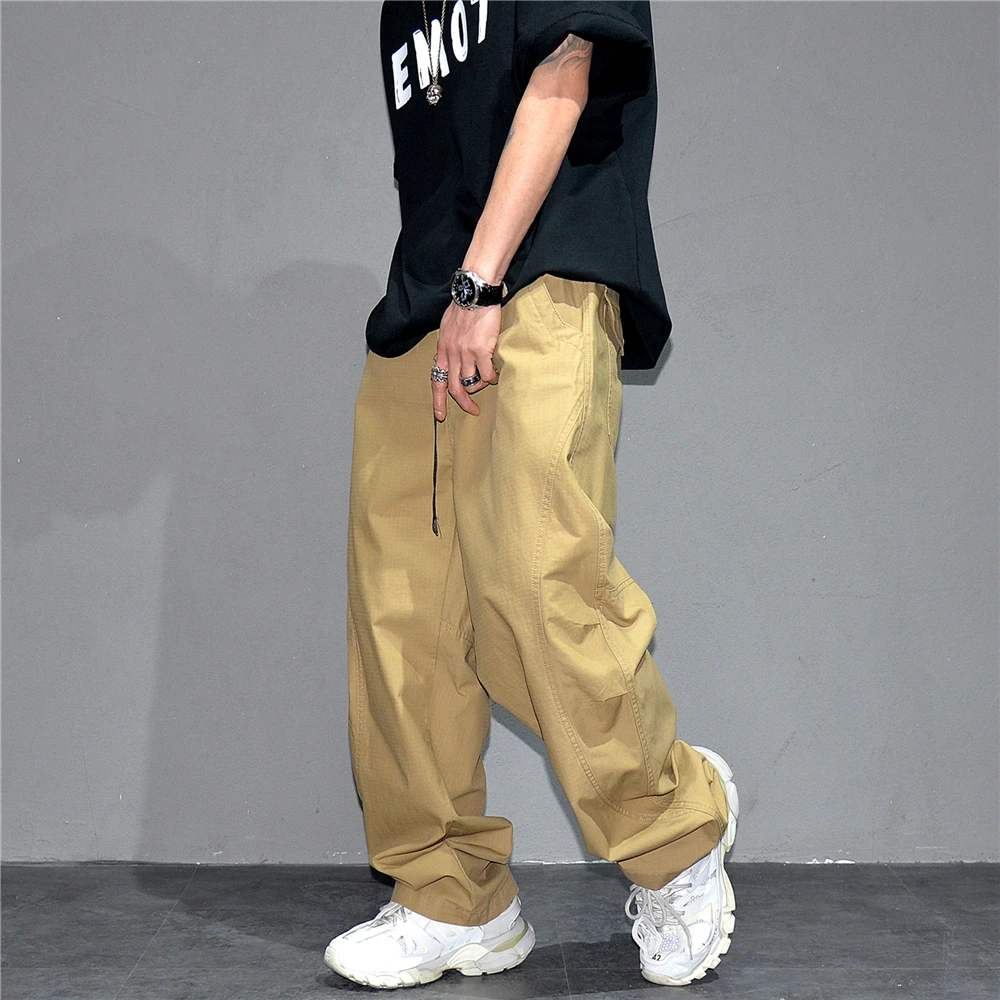 Premium Mens Cotton Black Casual Pants Elastic Waist Streetwear Urban Fashion Trendy Lounge Jogger Tapered Oversized Trousers