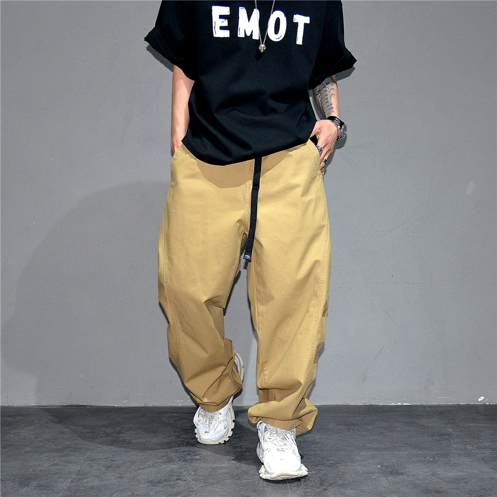 Premium Mens Cotton Black Casual Pants Elastic Waist Streetwear Urban Fashion Trendy Lounge Jogger Tapered Oversized Trousers