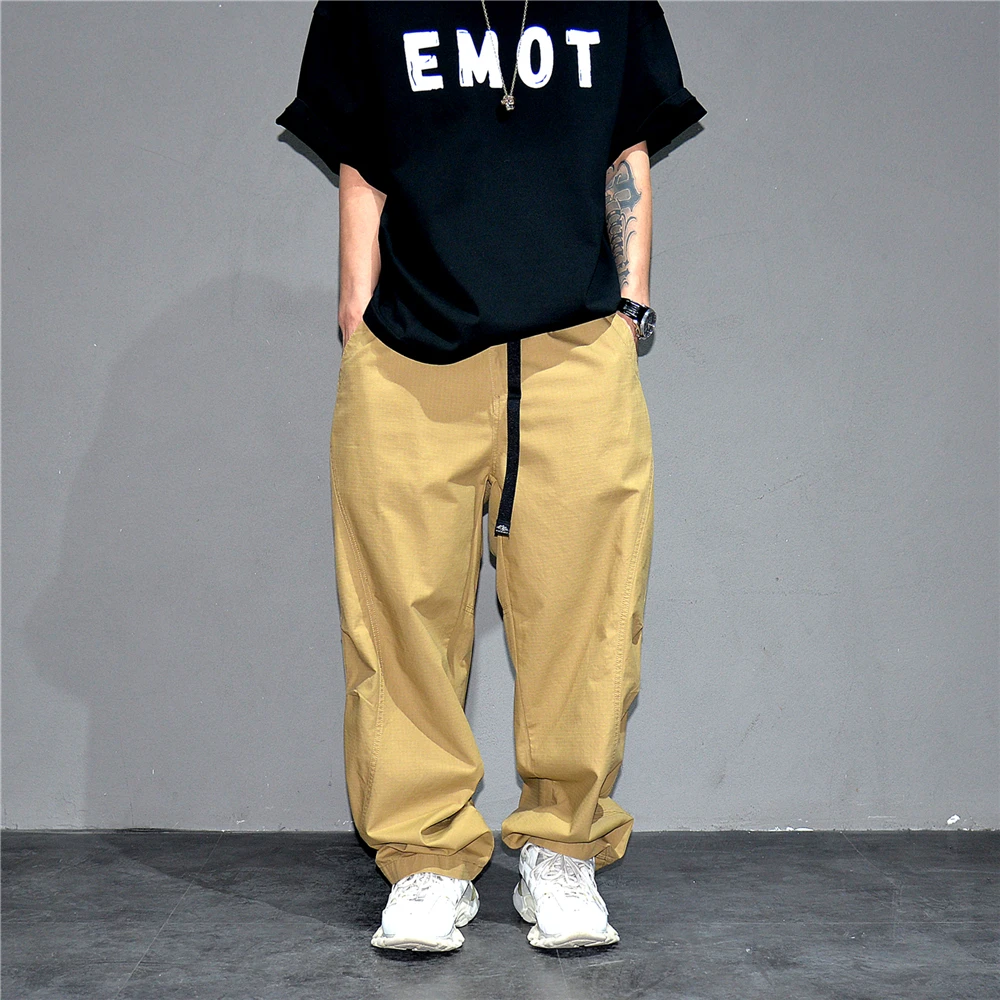 Premium Mens Cotton Black Casual Pants Elastic Waist Streetwear Urban Fashion Trendy Lounge Jogger Tapered Oversized Trousers