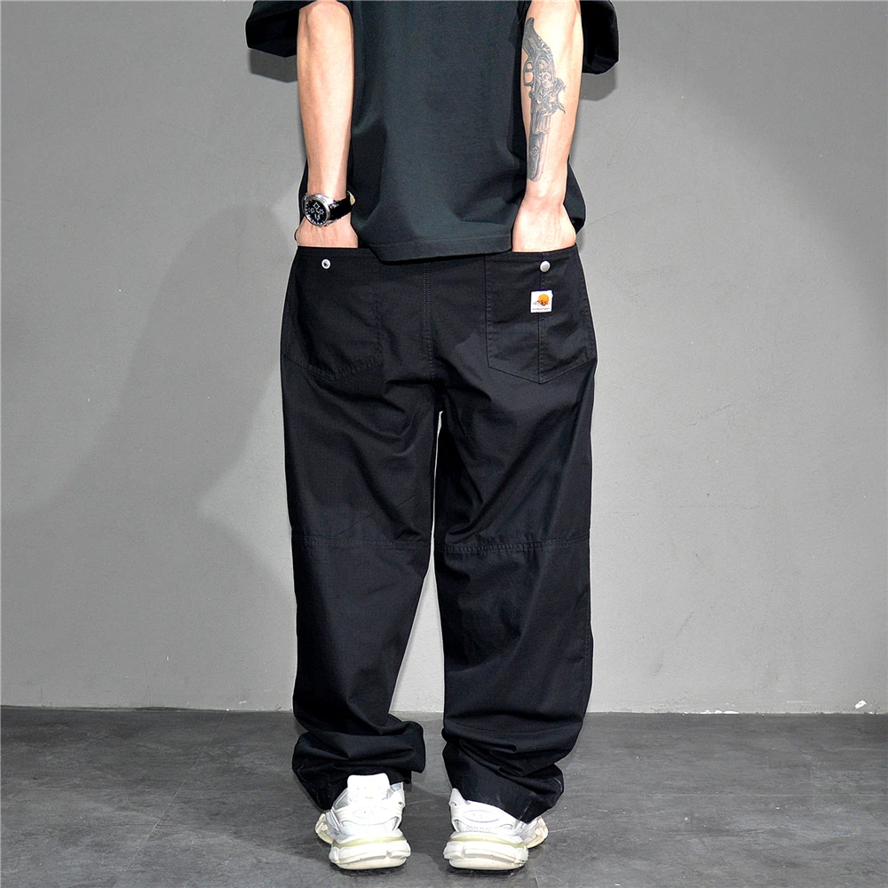 Premium Mens Cotton Black Casual Pants Elastic Waist Streetwear Urban Fashion Trendy Lounge Jogger Tapered Oversized Trousers