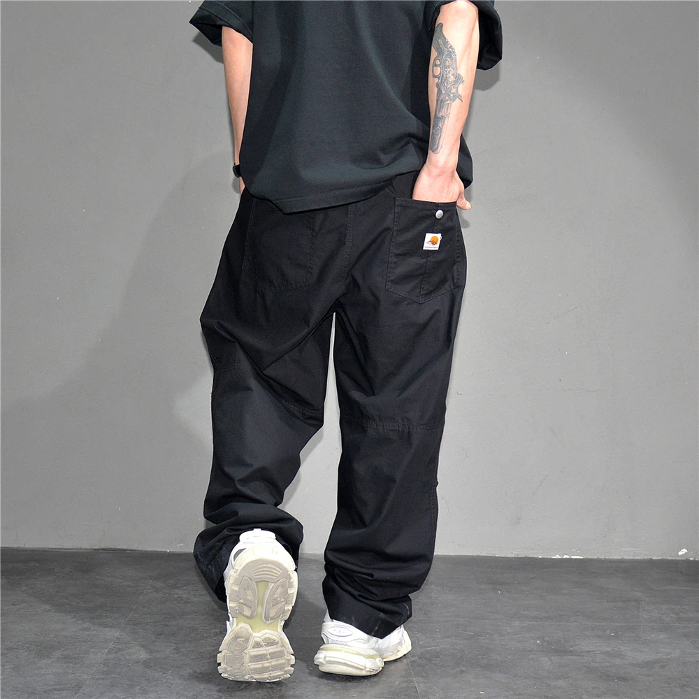 Premium Mens Cotton Black Casual Pants Elastic Waist Streetwear Urban Fashion Trendy Lounge Jogger Tapered Oversized Trousers