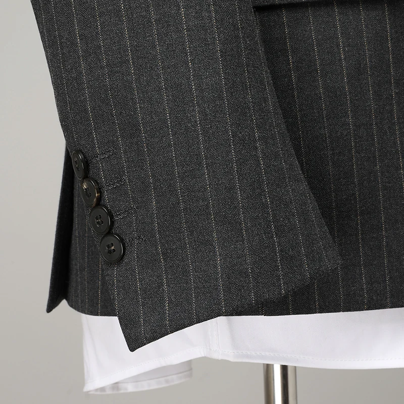 Men's Double-Breasted Striped Suit And Trousers Two-Piece Set Fashionable Handsome Business Casual Boutique M-6XL