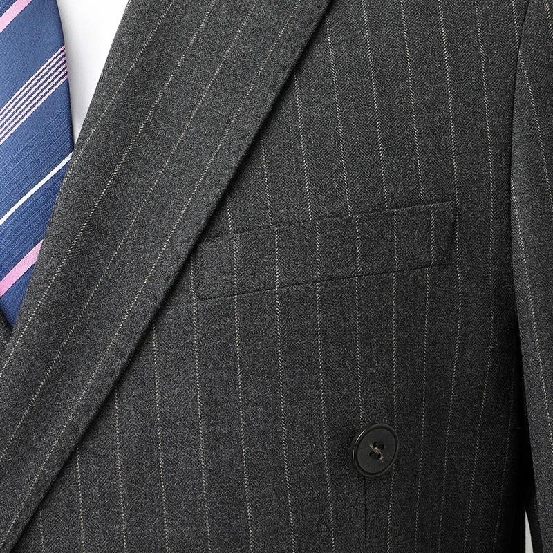 Men's Double-Breasted Striped Suit And Trousers Two-Piece Set Fashionable Handsome Business Casual Boutique M-6XL