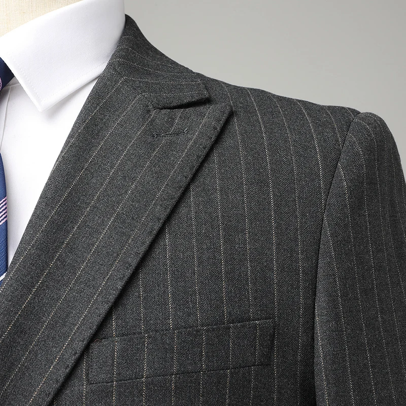 Men's Double-Breasted Striped Suit And Trousers Two-Piece Set Fashionable Handsome Business Casual Boutique M-6XL