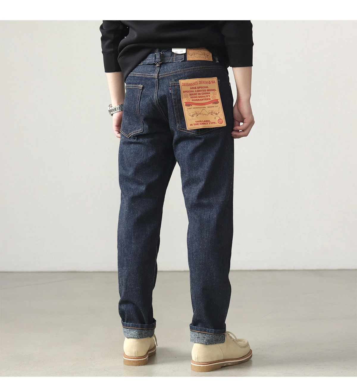 14OZ heavy denim Denim jeans men straight tube depulped May Khaki American vintage primary color wash pants