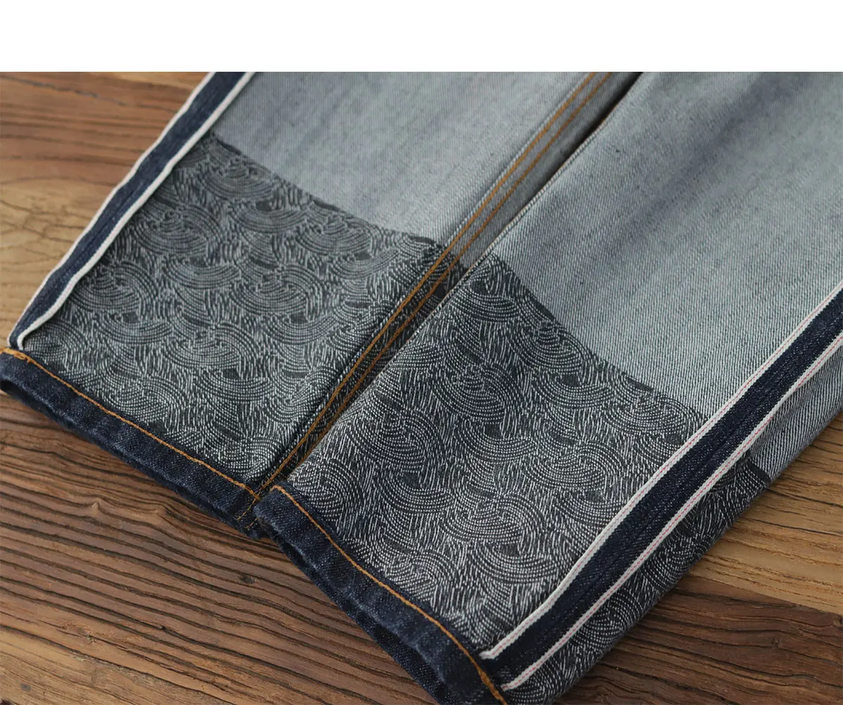 14OZ heavy denim Denim jeans men straight tube depulped May Khaki American vintage primary color wash pants