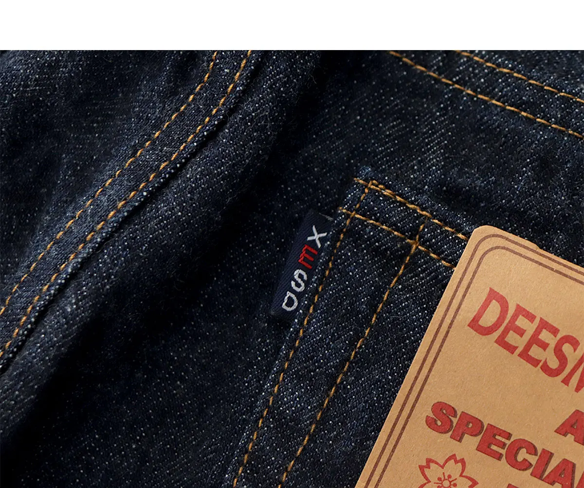 14OZ heavy denim Denim jeans men straight tube depulped May Khaki American vintage primary color wash pants