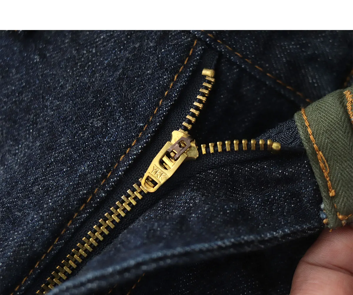 14OZ heavy denim Denim jeans men straight tube depulped May Khaki American vintage primary color wash pants