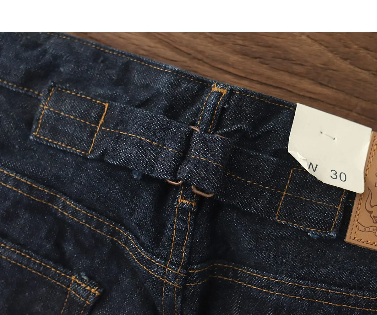 14OZ heavy denim Denim jeans men straight tube depulped May Khaki American vintage primary color wash pants