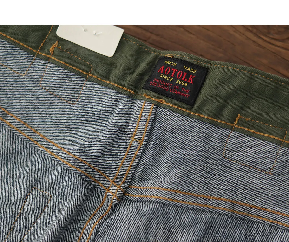 14OZ heavy denim Denim jeans men straight tube depulped May Khaki American vintage primary color wash pants