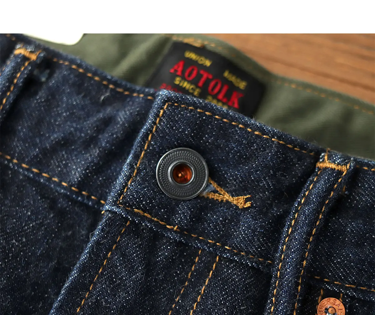14OZ heavy denim Denim jeans men straight tube depulped May Khaki American vintage primary color wash pants