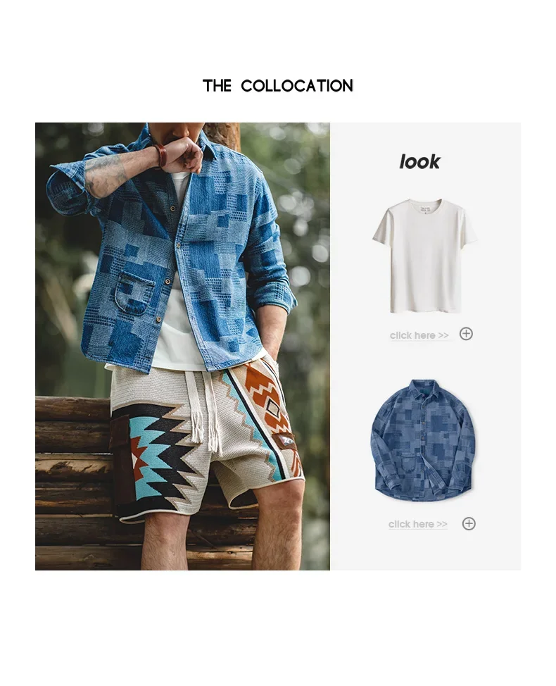 Maden Vintage Navajo Totem Knitted Shorts Men's Casual Embroidery Summer Beach Shorts Drawstring Elastic Waist Bottoms